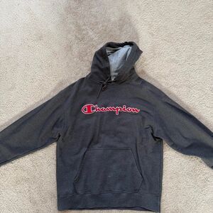 Champion Men's Grey and Black Hoodie